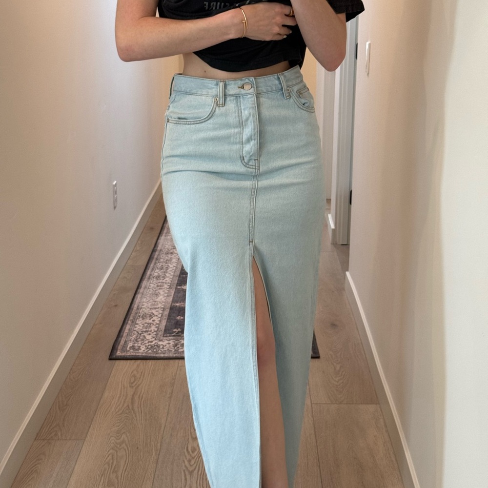 Women's Light Blue Denim Maxi Skirt